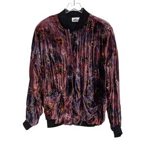 Crushed Velvet Art to Wear Bomber Jacket Womens Size Large Boho Whimsigoth